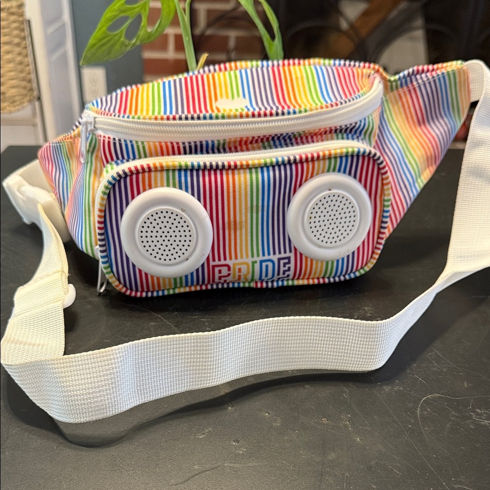 Rainbow Striped Fanny Pack with Speakers